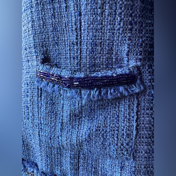 Katherine New York Elegant Blue Tweed beaded Blazer Large EUC - Picture 8 of 9